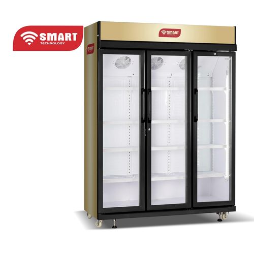 SMART TECHNOLOGY Refroidisseur Vertical Vitré 3 Battants - STCDV-3300 - Avec Clef - 923L - Blanc-Noir - 12 Mois De Garantie