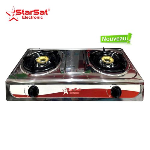 Starsat Réchaud à Gaz - Cuisinière à Gaz - 2 Feux inox - Automatique - Gris