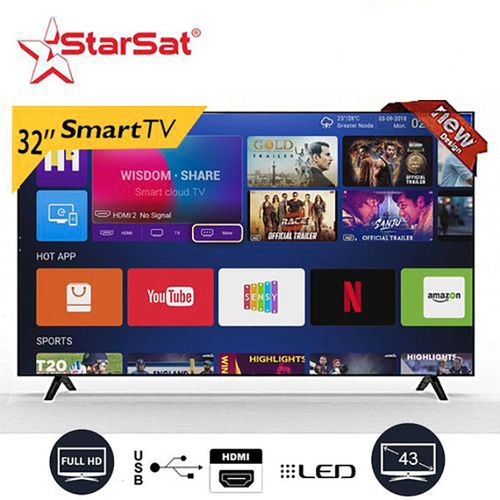 Starsat SMART TV LED 32" Framless Smart Tv - Wifi- android 14 dernière version - Bluetooth- Mira cast - slim tv HD-USB-HDMI-VGA - garantie 12 mois