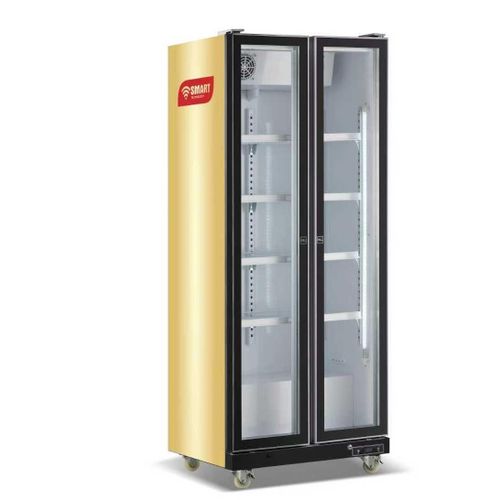 SMART TECHNOLOGY Refroidisseur Vertical Vitré 2 Battants Smart 600L Modèle_STCDV-660, Éclairage LED, Contrôle Digital, Design Jaune/Noir, Avec l’intérieur blanc– Garantie 12 mois