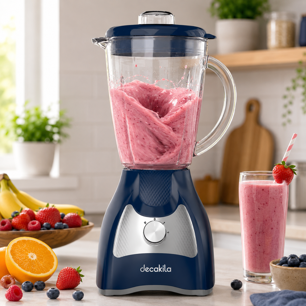 Mixeur en action préparant un smoothie