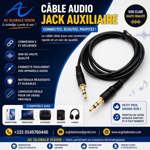 CÂBLE AUDIO JACK AUXILIAIRE.  1,5m-1