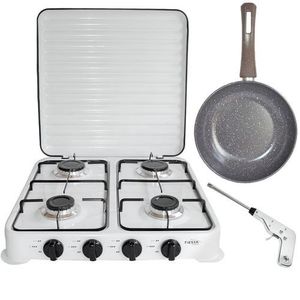 campus Cuisinière De Table 4 Feux Avec Couvercle Strié En Inox - Poêle + briquet
