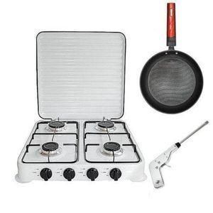 campus Cuisinière De Table 4 Feux Avec Couvercle Strié En Inox - Poêle + briquet