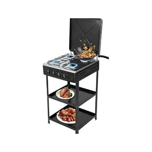 Decakila Cuisinière 4 feux à gaz avec étagère KMGS018B- Noir-1