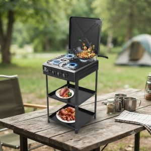 Decakila Cuisinière 4 feux à gaz avec étagère KMGS018B- Noir (Copie)