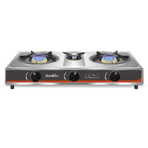 Decakila Cuisinière à Gaz de Table – 3Feux Inox – Allumage Automatique - 2,7KW*2 KMGS041M