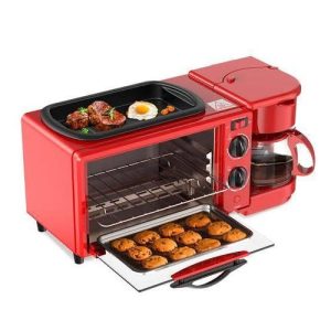 Decakila KEEV003R - Station de petit-déjeuner 3 en 1 - Poêle à frire - Four grille-pain - Machine à café