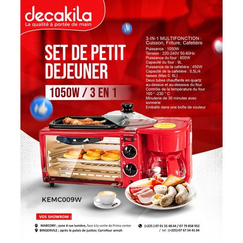 Decakila - Machine de petit-déjeuner 3 en 1 - Poêle à frire - Four grille-pain - Machine à café - KEEV003R-1