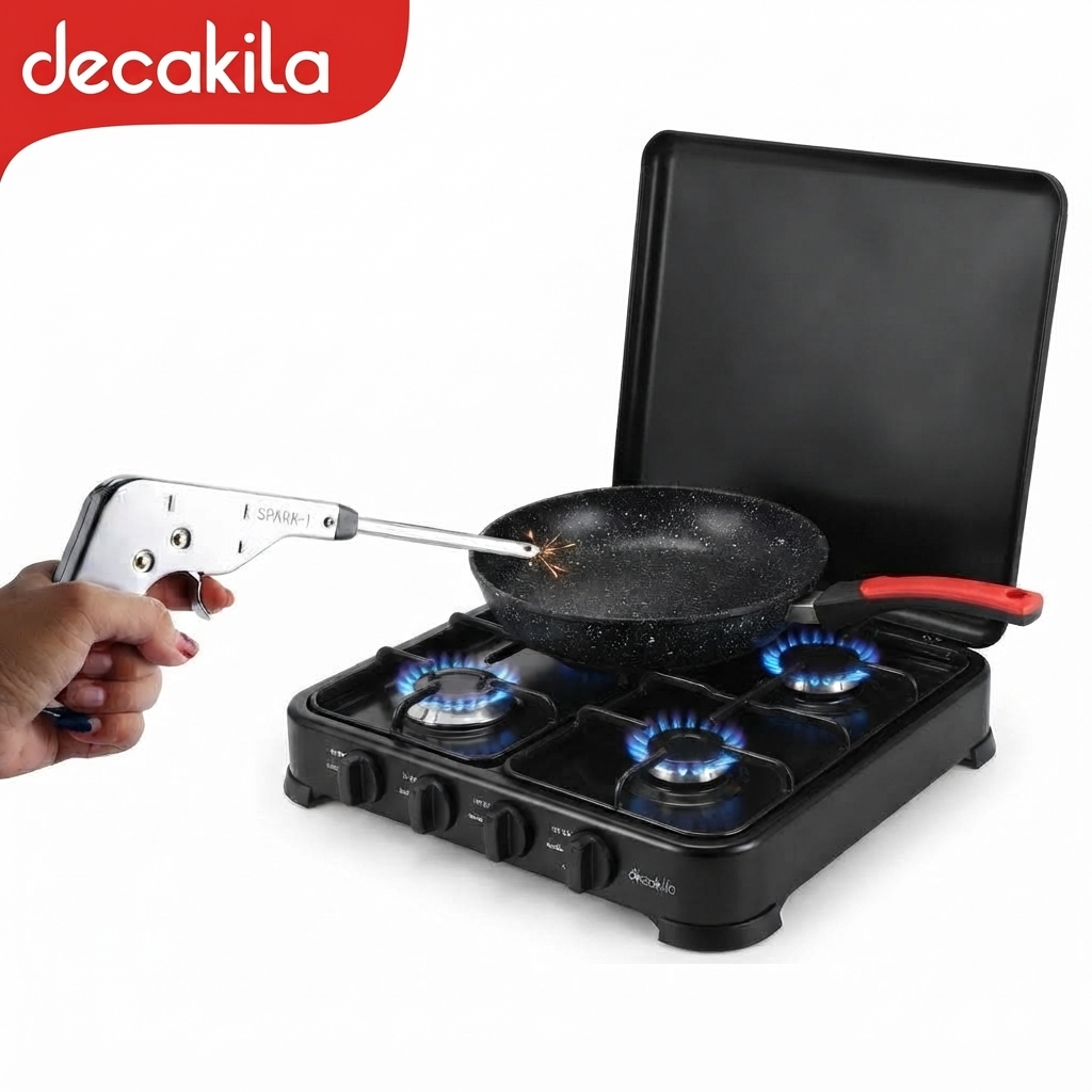 Decakila Réchaud Cuisinière à Gaz à 4 Brûleurs, Allumage Manuel KMGS010B - Poêle + briquet