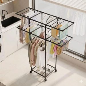 Étendoir à linge pliable minimaliste noir