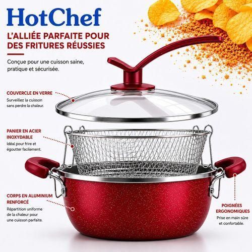Friteuse 24 cm avec Panier en Acier Inoxydable et Couvercle en Verre Noir-1