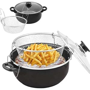 Friteuse 24 cm avec Panier en Acier Inoxydable et Couvercle en Verre Noir