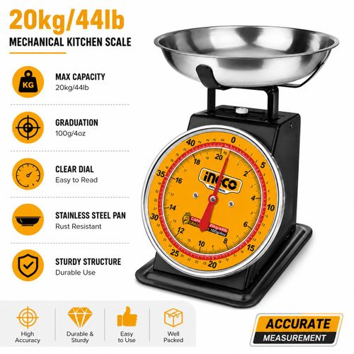 Ingco Balance mécanique de cuisine 20 kg - hesa3203-1