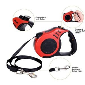 Laisse Rétractable Pour Chiens Moyens Et Grands -Rouge