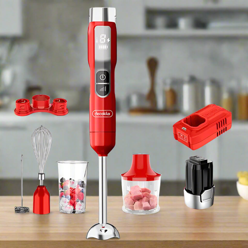 Mélangeur plongeant rechargeable sans fil Decakila 5 vitesses 5 en 1 100 W - KEJB056R et KEJB056B-2