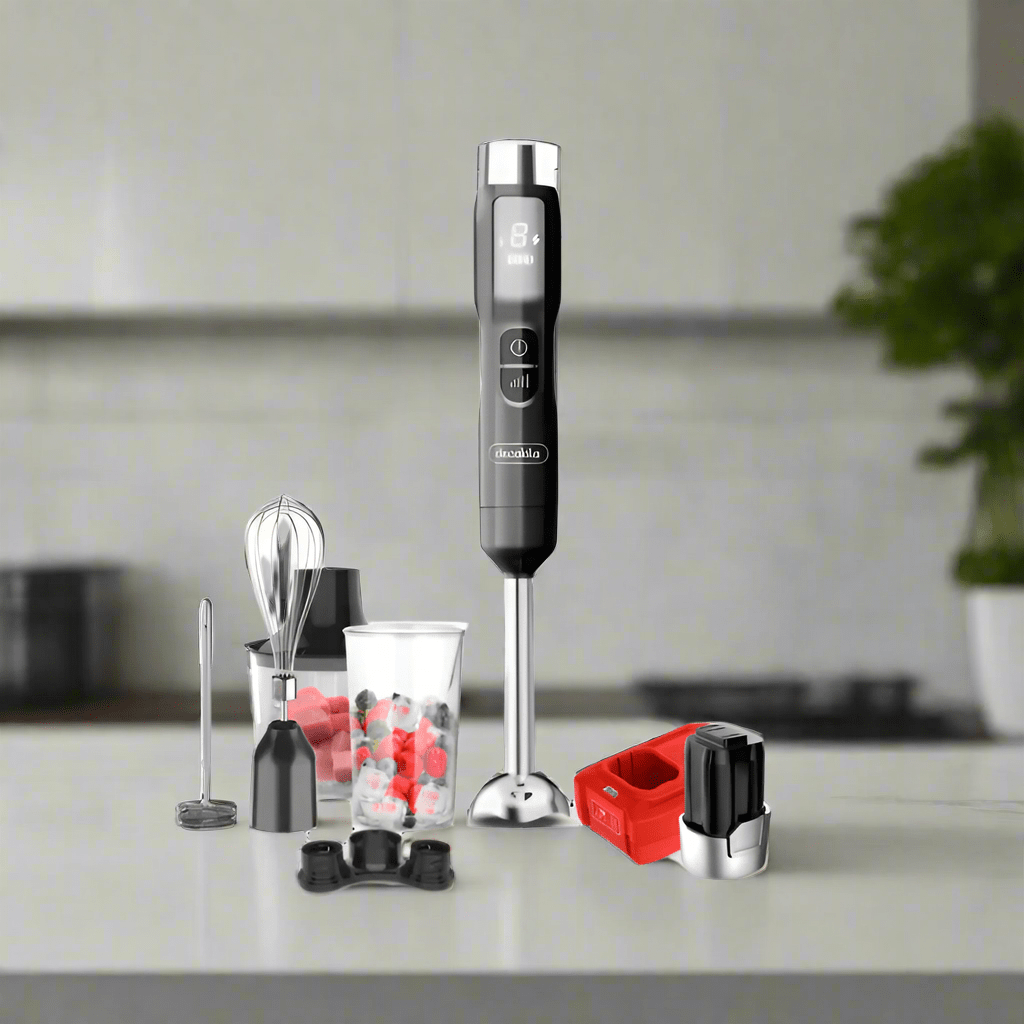 Mélangeur plongeant rechargeable sans fil Decakila 5 vitesses 5 en 1 100 W - KEJB056R et KEJB056B-3