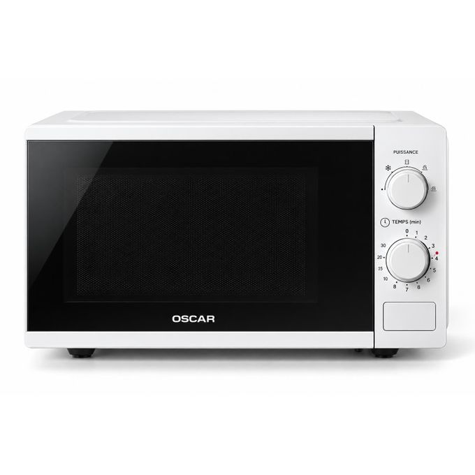 Oscar Four à Micro-Ondes 20L 700W – Fonction Solo – Commandes Manuelles – Porte en Verre Noir