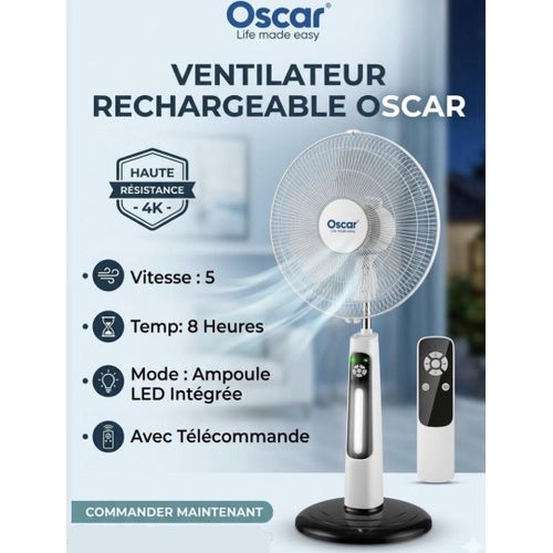 Oscar Ventilateur Rechargeable A Pied 18 Pouces Ultra Solide Avec Télécommande (OSC-300A18) - Blanc - Garantie 12 Mois-1