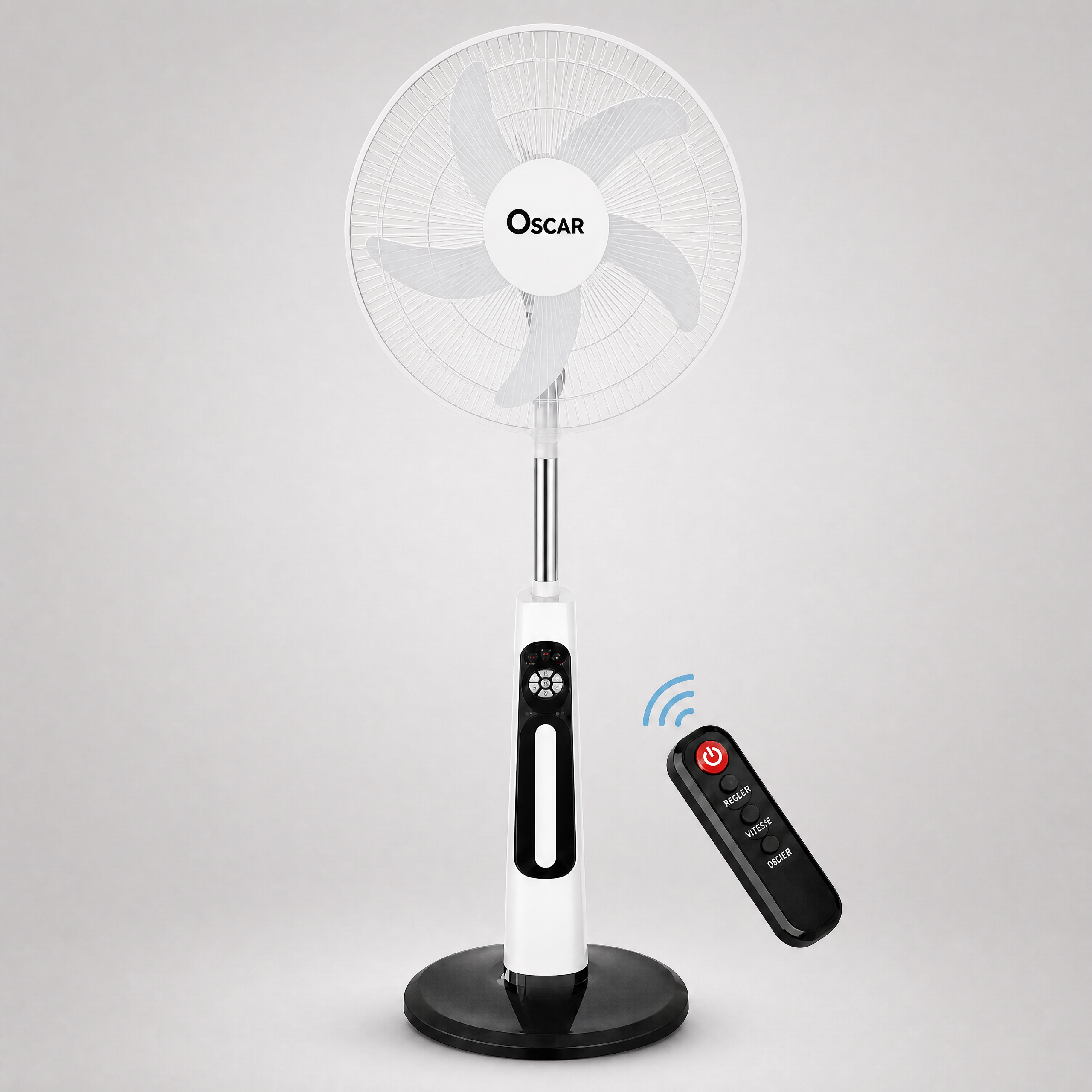 Oscar Ventilateur Rechargeable A Pied 18 Pouces Ultra Solide Avec Télécommande (OSC-300A18) - Blanc - Garantie 12 Mois