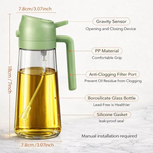 Pulvérisateur d’Huile 2-en-1 en Verre 470 ml – Spray &amp; Verseur pour Cuisine, Salades et BBQ-1