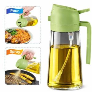 Pulvérisateur d’Huile 2-en-1 en Verre 470 ml – Spray & Verseur pour Cuisine, Salades et BBQ
