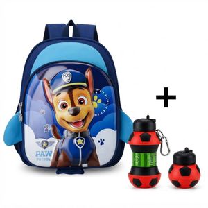 Sac à dos 3D Pat' Patrouille (Bleu+Bleu ciel) pour enfants de CP1 &amp; CP2 - avec gourde silicone rétractable football Rouge (Copie)