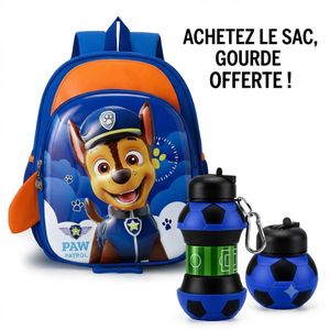 Sac à dos 3D Pat' Patrouille pour enfants de CP1 &amp; CP2 - avec gourde silicone rétractable football Bleu (Copie)