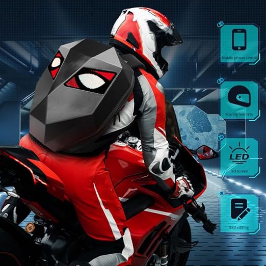 Sac à dos de motard en gros avec affichage LED étanche et yeux LED, grande capacité, pour casque, idéal pour l'extérieur-4