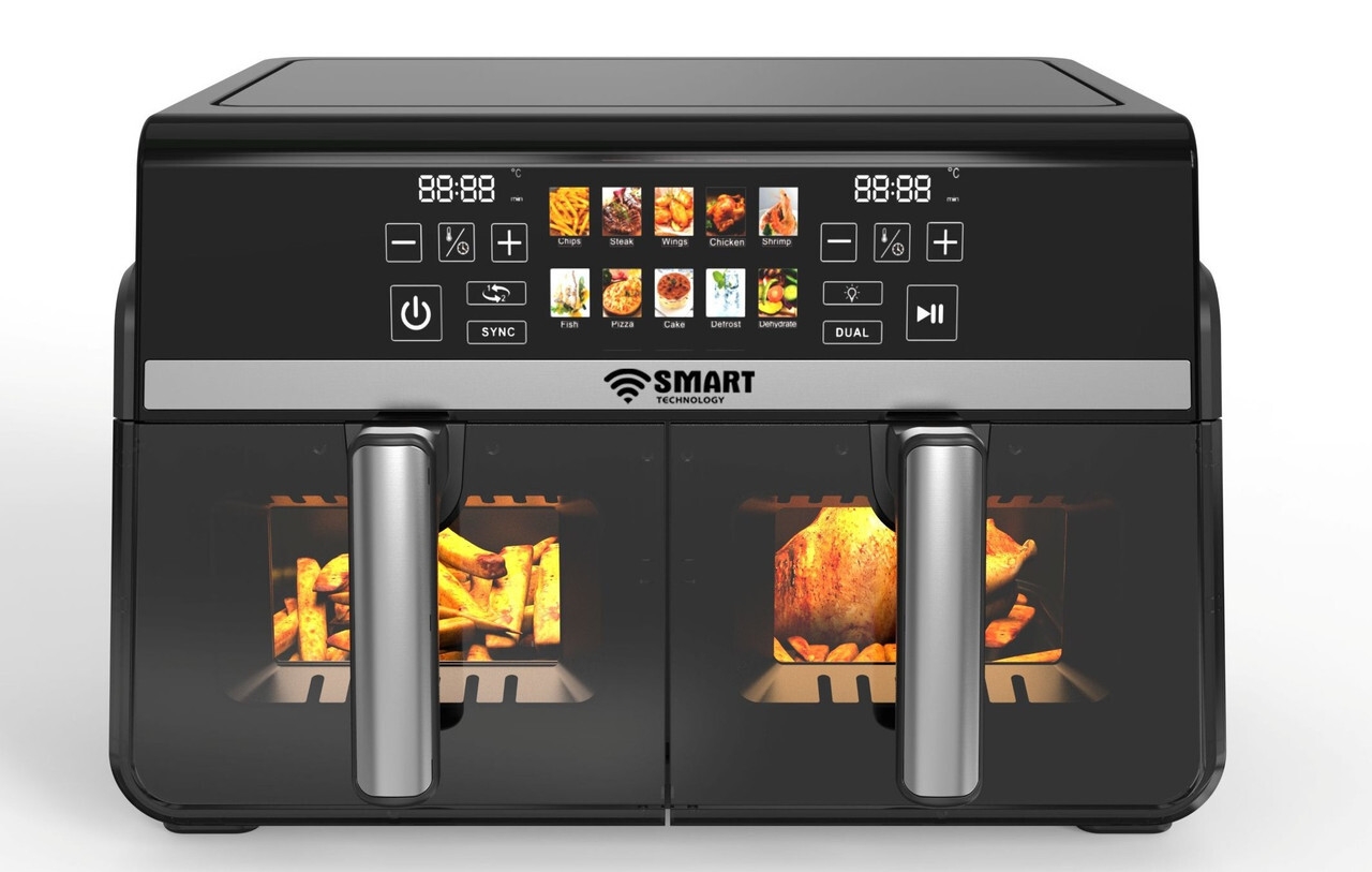 SMART TECHNOLOGY Air Fryer Double Panier Smart 10L Digital (STPE-888W) – 2200W, Sans Huile (80% de Gras en Moins) - Tactile- Design Élégant Noir / Garantie 3 Mois-5