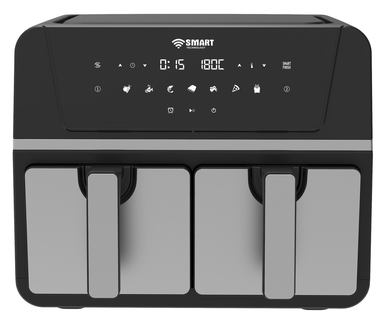 SMART TECHNOLOGY Air Fryer Double Panier Smart 9L Digital (STPE-887W) – 1700W, Sans Huile (80% de Gras en Moins) - Tactile- Design Élégant Noir / Garantie 3 Mois-5
