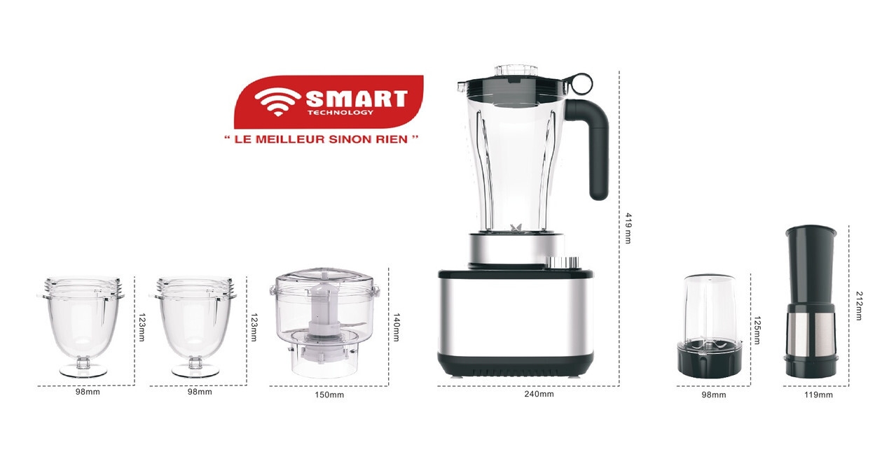 SMART TECHNOLOGY Blender Multifonctions 5 en 1 Smart – STPE-8036P – Bol Incassable & Résistant à l'eau – 600W – 2L – Moteur en Cuivre Pur – Gris (Garantie 3 Mois)-6