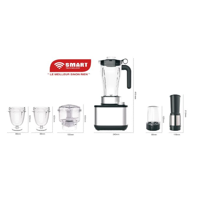 SMART TECHNOLOGY Blender Multifonctions 5 en 1 Smart – STPE-8036P – Bol Incassable & Résistant à l'eau – 600W – 2L – Moteur en Cuivre Pur – Gris (Garantie 3 Mois)-3