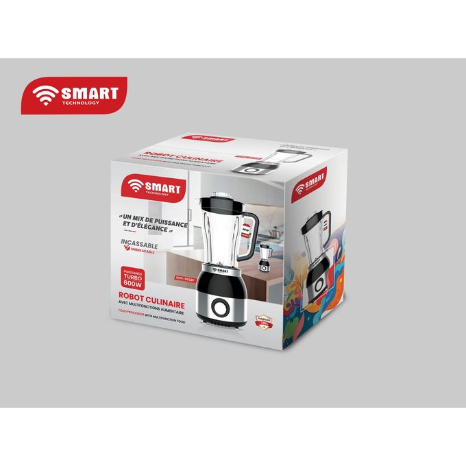 SMART TECHNOLOGY Blender Multifonctions (STPE-8032P) Avec Bol Incassable Résistant à L'eau/ Moteur En Cuivre Pur - 600 W- 1.8 L-  Gris / Garantie 3-7