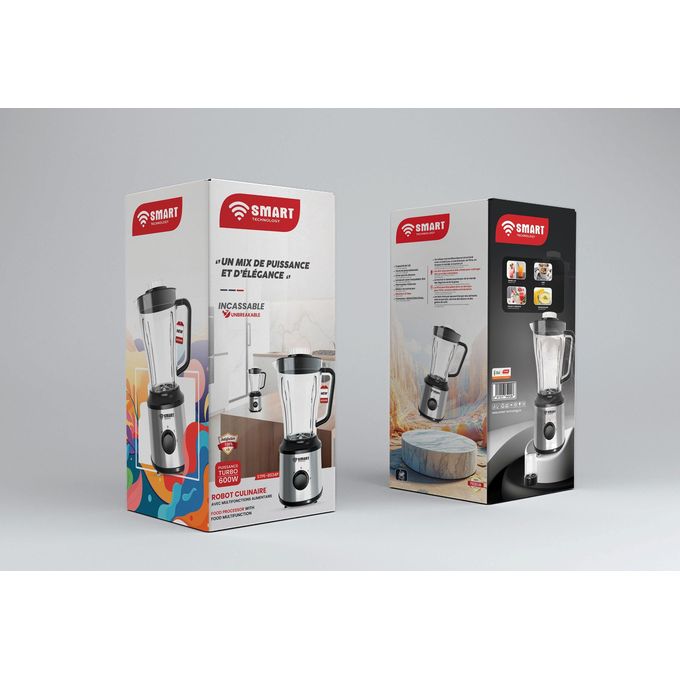 SMART TECHNOLOGY Blender Multifonctions (STPE-8034P) Avec Bol Incassable Résistant à L'eau /Moteur En Cuivre Pur- 600 W - 1.8 L-  Gris / Garantie 3-6