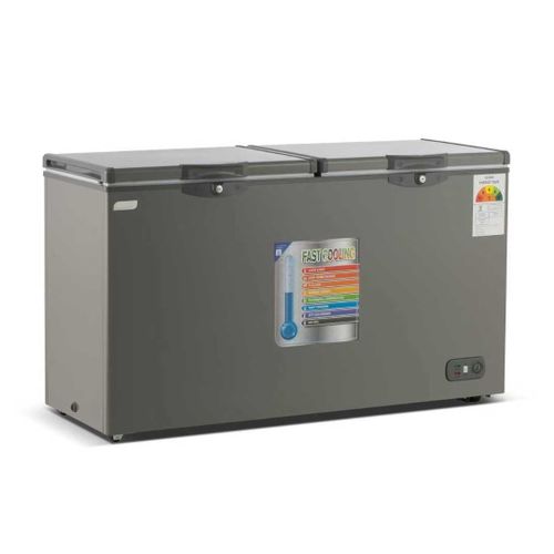 SMART TECHNOLOGY Congélateur Horizontal 2 Battants Avec Pack de Froid (COOL PACK) – 370L – Modèle STCC-525 _Finition grise _Avec Grille Arrière – Système de verrouillage inclus – Garantie 12 mois