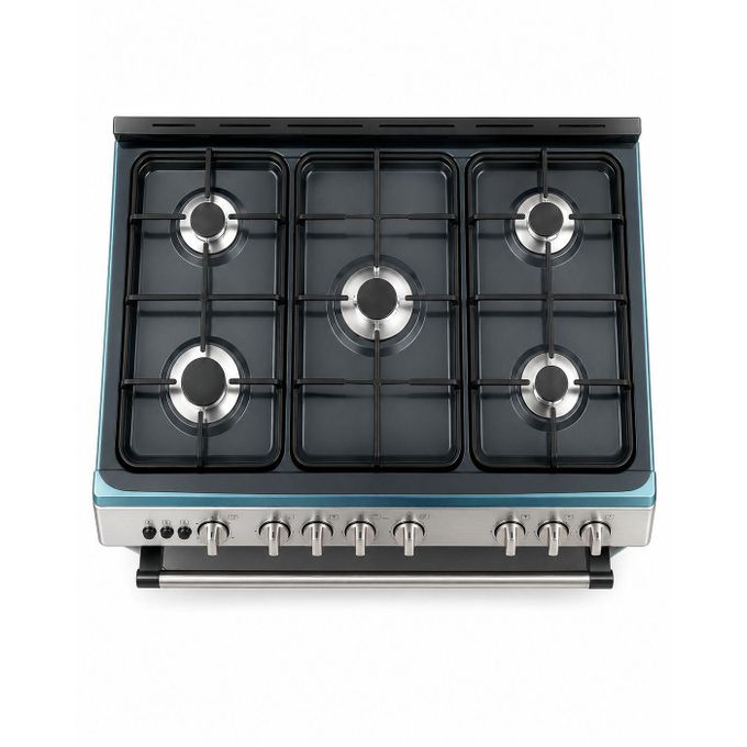 SMART TECHNOLOGY Cuisinière À Gaz 5 Feux Automatique Avec Four, Gril & Couvercle En Verre (STC-9060MS) Plateau Inclus - Inox - Garantie 6 Mois.-6