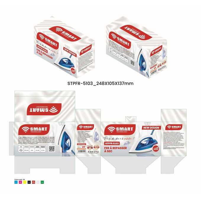 SMART TECHNOLOGY Fer À Repasser À Sec Smart (STPFR-5103) -Bleu /Blanc- Semelle Anti Adhésive /1200W/ Garantie 3 Mois.-3