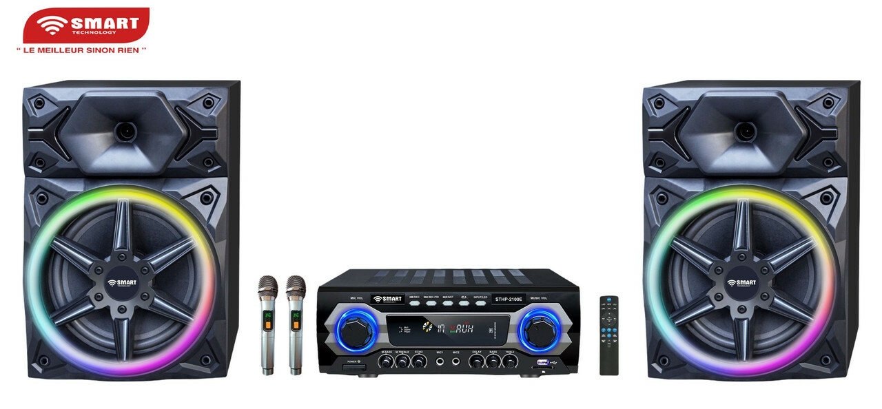 SMART TECHNOLOGY Haut-Parleur _STHP-2100E –2000W – 2Woofers 10'' – USB, Carte SD, AUX, HDMI (ARC), et DVD– 2xMicros – Télécommande –Noir –Garantie 3 Mois-3