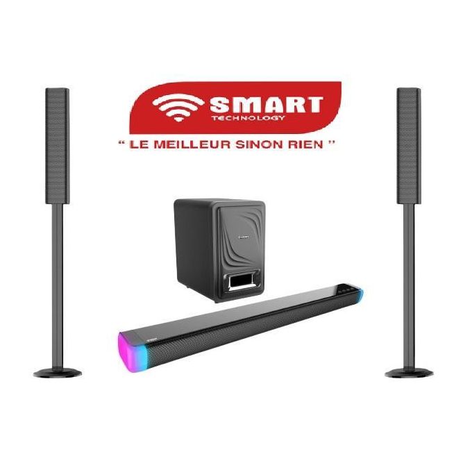 SMART TECHNOLOGY Home Cinéma + Barre De Son TV - STHA-2105E- 1000 W – Tactile Avec modes d'éclairage dynamiques et Télécommande - Caisson de Basses Sans Fil -3 Haut-parleurs – Noir- Garantie 3 Mois-2