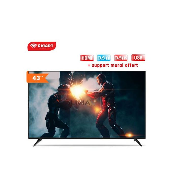 SMART TECHNOLOGY LED TV DVBT2/S2/SUPPORT 43" + Support Mural Offert (STT-5143A) - Décodeur Intégré- Régulateur de tension - HDMI - USB/ Noir - Garantie 12 Mois-2