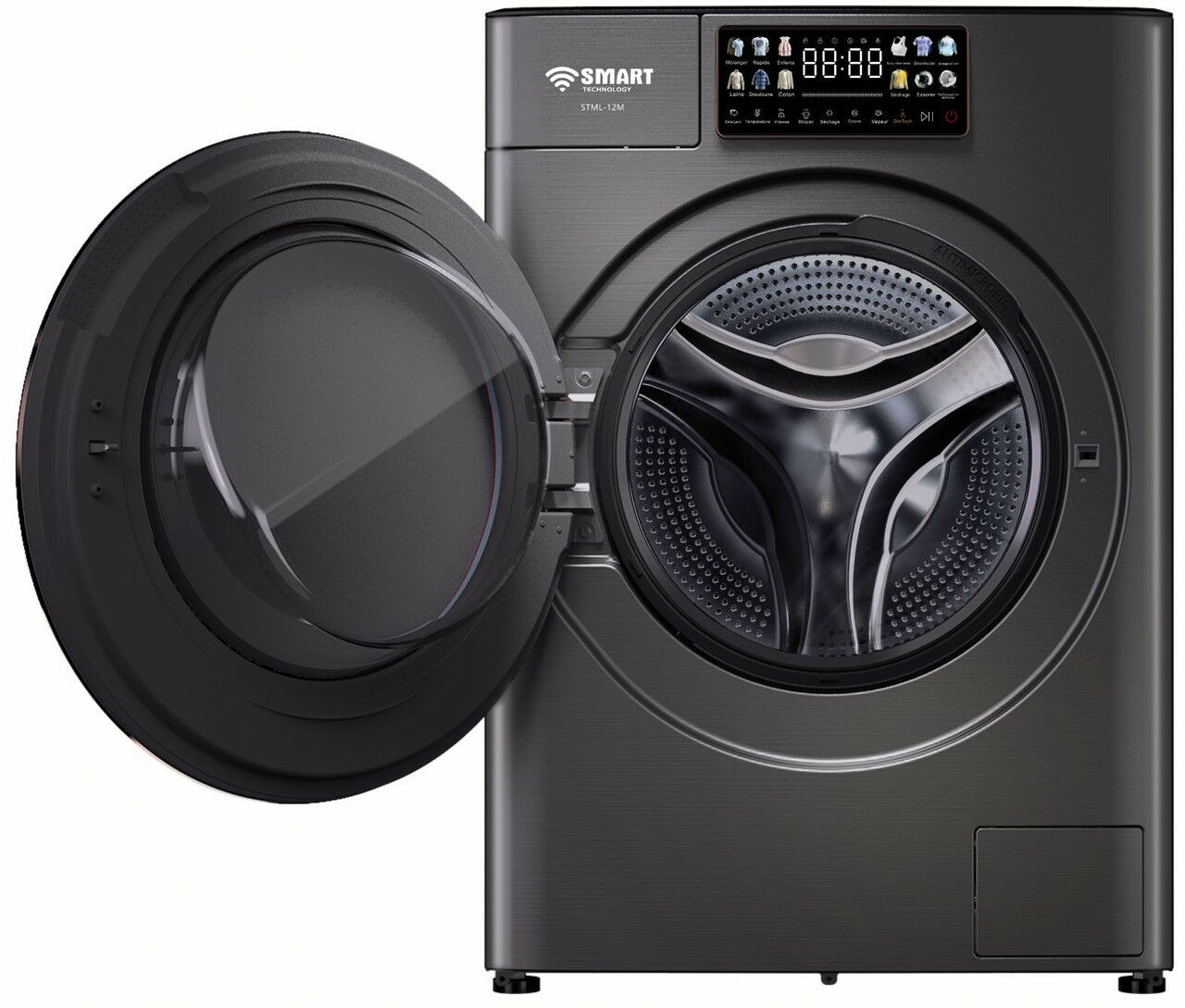 SMART TECHNOLOGY Machine A Laver 12 KG Automatique (STML-12M) -2000W- 1400 Tours/Minute- Gris - Garantie 6 Mois-4