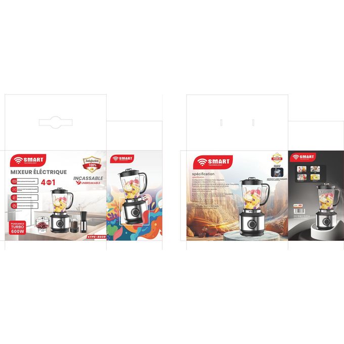 SMART TECHNOLOGY Mixeur Électrique Incassable Gris 4 En 1 (STPE-8039) - Moteur En Cuivre Pur -Puissance Turbo 600W - 2.5L – 2 Vitesses -Garantie 3 Mois.-3