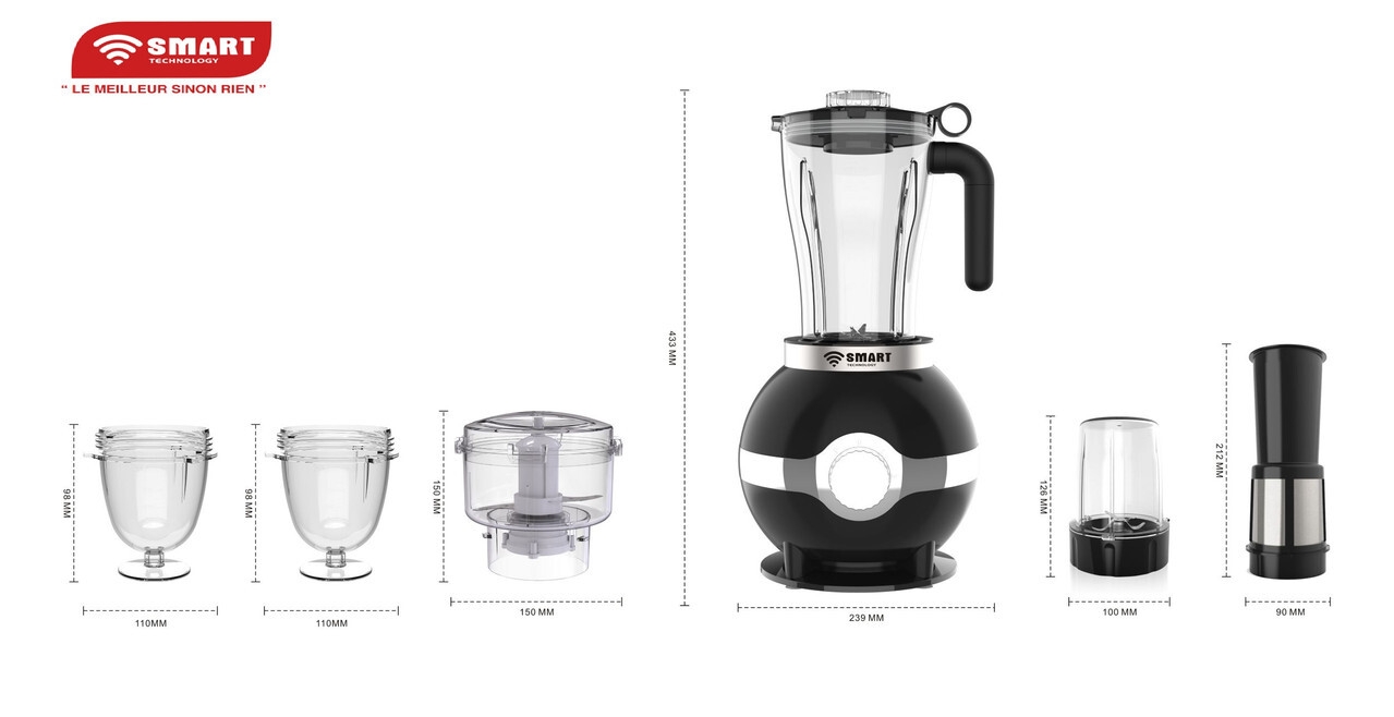SMART TECHNOLOGY Mixeur Multifonctions  Modèle_STPE-8035P -Avec Bol Incassable Résistant à l'eau / Moteur en Cuivre Pur - 600 W- 2L- Gris / Garantie 3 Mois.-3