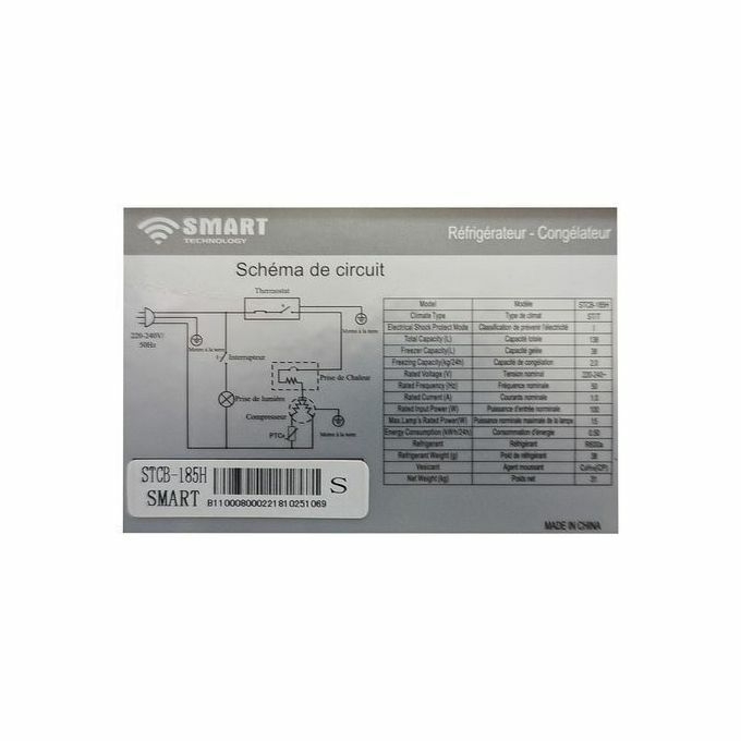 SMART TECHNOLOGY Réfrigérateur Combiné - STCB-185H - 136 L - Argent - 12 Mois De Garantie-12