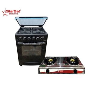 Starsat Cuisinière À Gaz Automatique 4 Feux 60X60 Full Option + Réchaud à Gaz 2 Feux Inox OFFERT