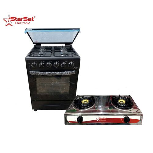 Starsat Cuisinière À Gaz Automatique 4 Feux 60X60 Full Option + Réchaud à Gaz 2 Feux Inox OFFERT