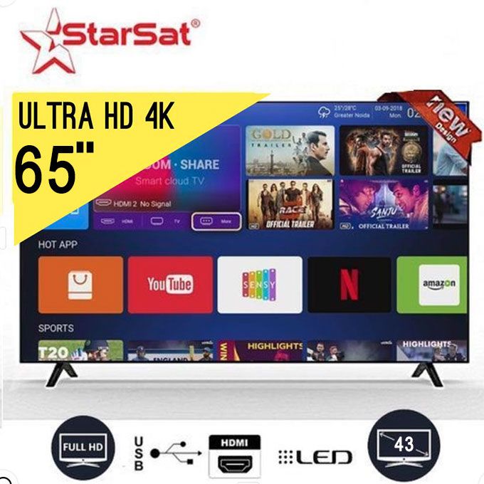 Starsat SMART TV LED 65"  Framless Smart Tv 4K Ultra HD - Wifi- android 14 dernière version - Bluetooth- Mira cast - slim tv  HD-USB-HDMI-VGA - garantie 12 mois-2