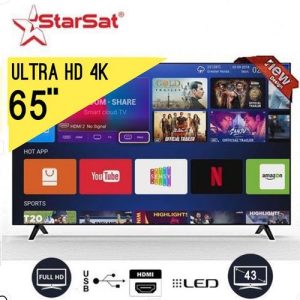 Starsat SMART TV LED 65" Framless Smart Tv 4K Ultra HD - Wifi- android 14 dernière version - Bluetooth- Mira cast - slim tv HD-USB-HDMI-VGA - garantie 12 mois