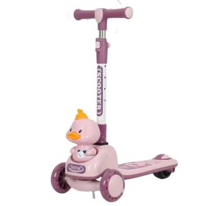 Trottinette pour enfants de 4 à 6ans, garçons et filles - Musique et lumière- Rose